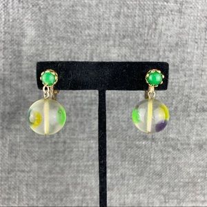 Vintage Green & Purple Bauble Clip On Earrings